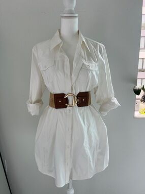 Chicos White Button-Up Shirt Dress